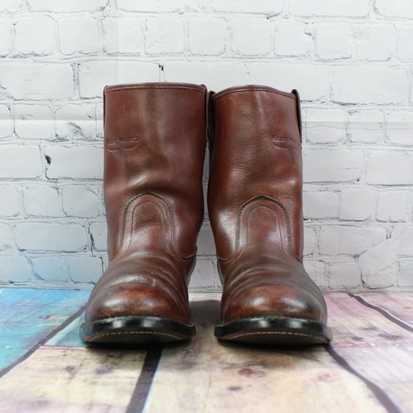 Mason Brown Leather Western Cowboy Roper Work Ranch Vibram Boots Size 10 B - Picture 4 of 9